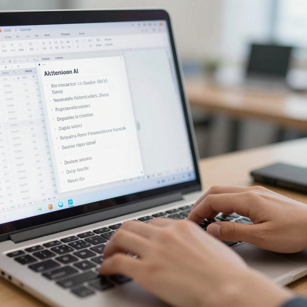 Hands using Excel with Copilot AI suggestions on screen