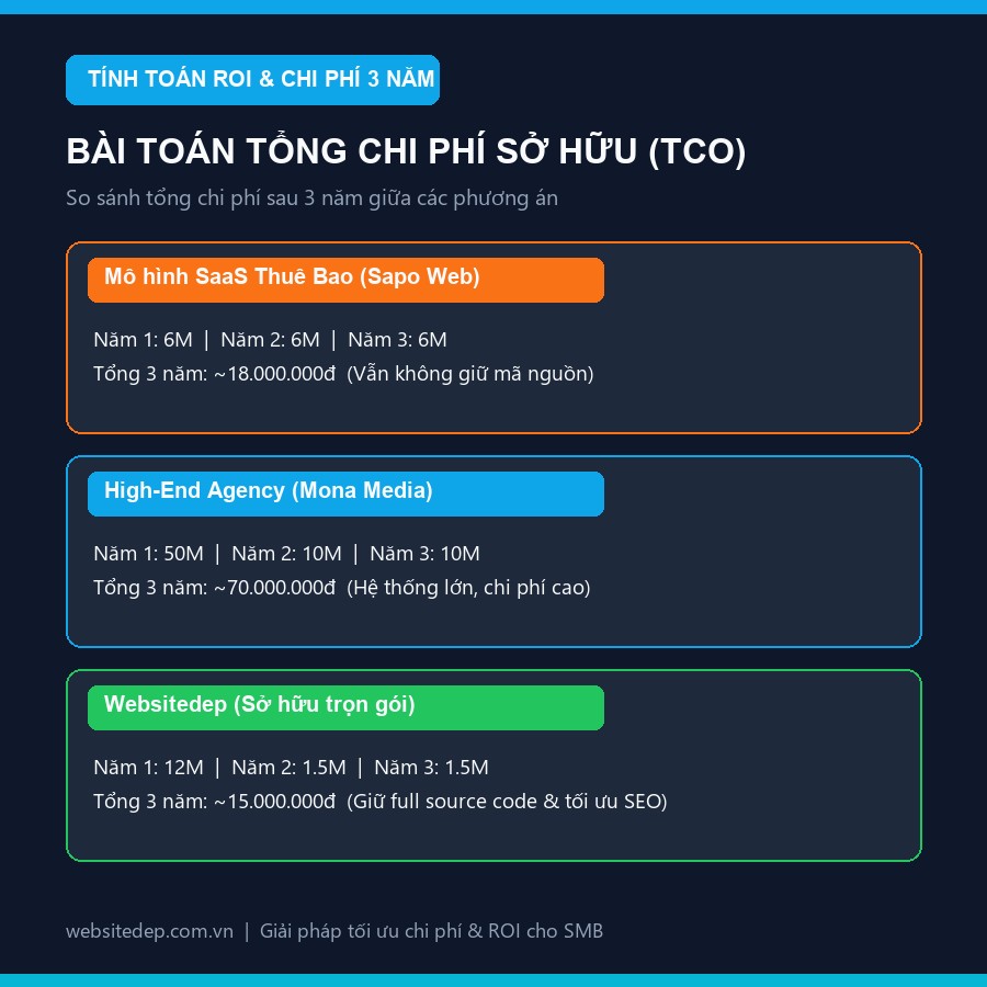 Bài toán tổng chi phí sở hữu TCO và ROI sau 3 năm thiết kế website